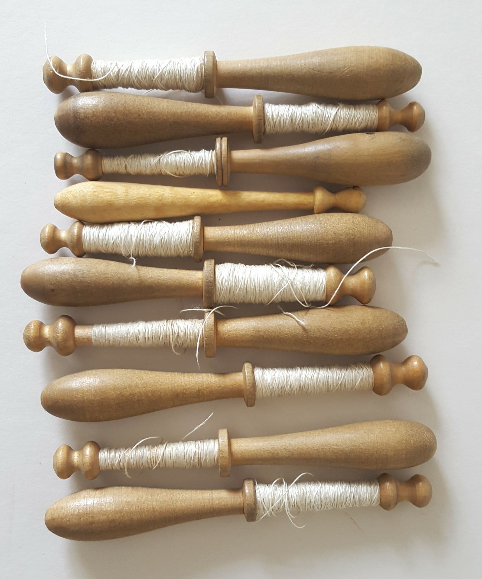 10 Vintage Wooden Lace Bobbins 7cm to 10cm long NO RESERVE