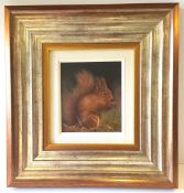 Original Art Framed Oil Painting on Board Red Squirrel signed lower right C A Whitfield