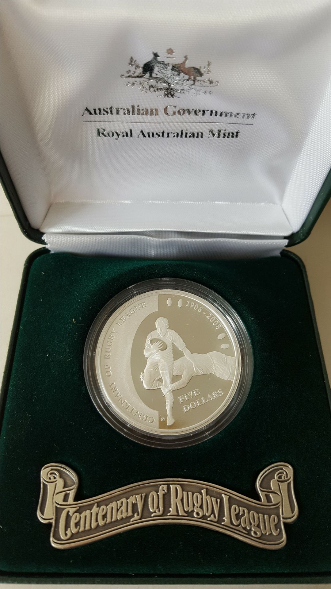 Collectable Coin Australian Royal Mint 2008 Centenary of Rugby League $5 Silver Proof - Image 2 of 5