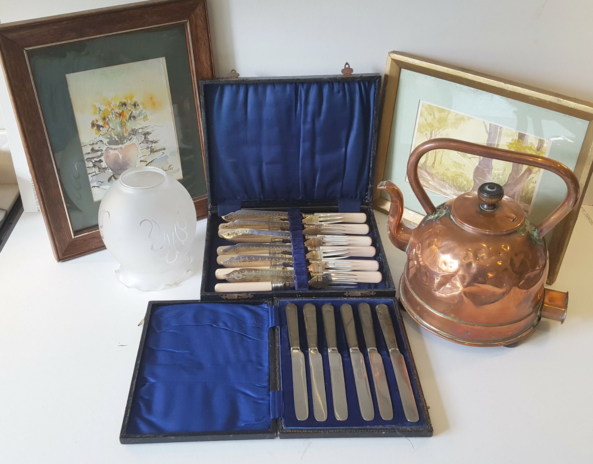 Vintage Retro Parcel of Art, Flatware, Copper Kettle etc