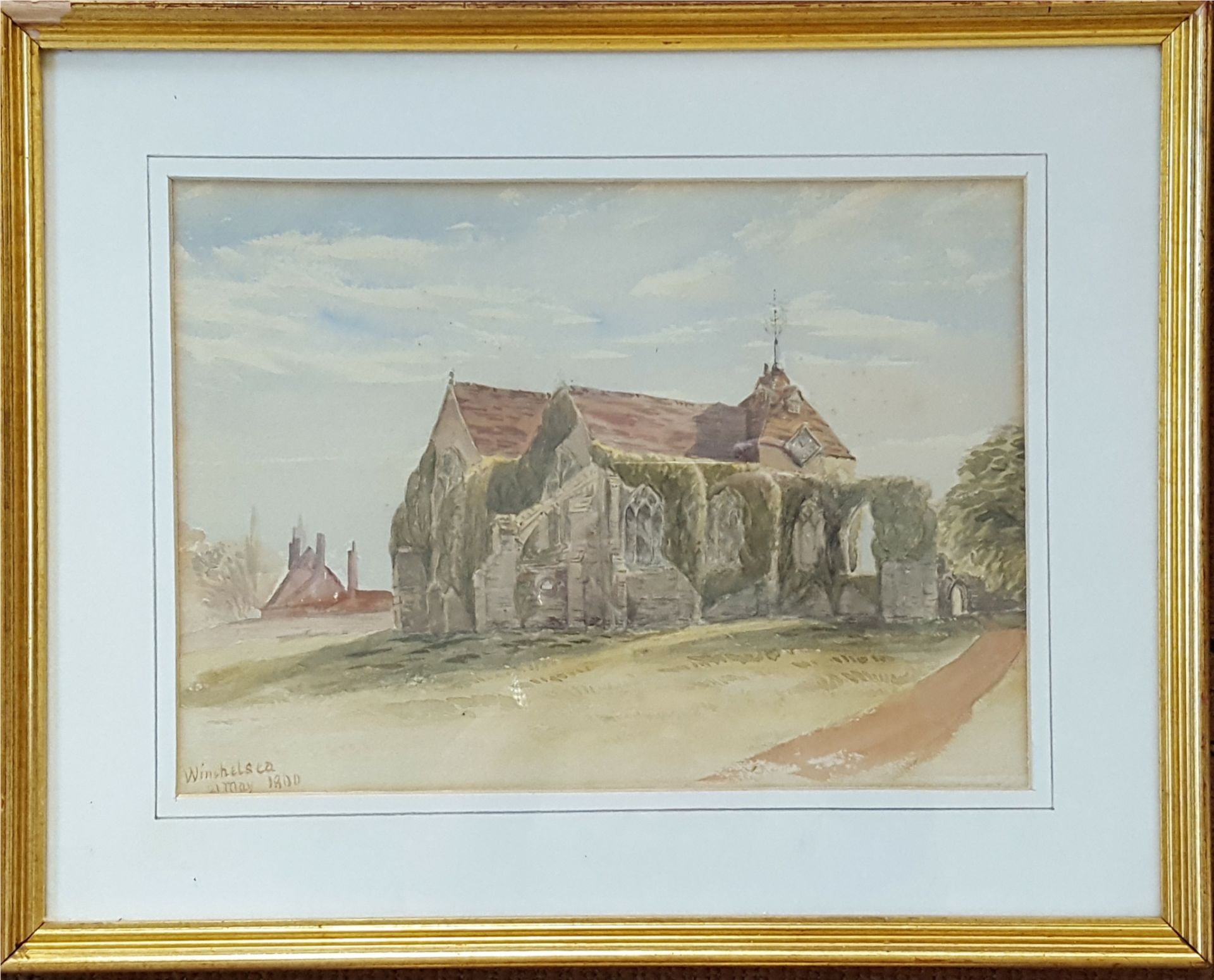 Vintage Watercolour Painting Winchelsea Church Wincheslsea. Signed Lower Left Winchelsea 21 Mat 1800