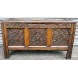 Antiques Charles II Oak Coffer Carved Inscription W.R. 1684 Carved Front Panels