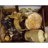 Vintage Retro Box Assorted Item Includes Glass Cameras cake stands