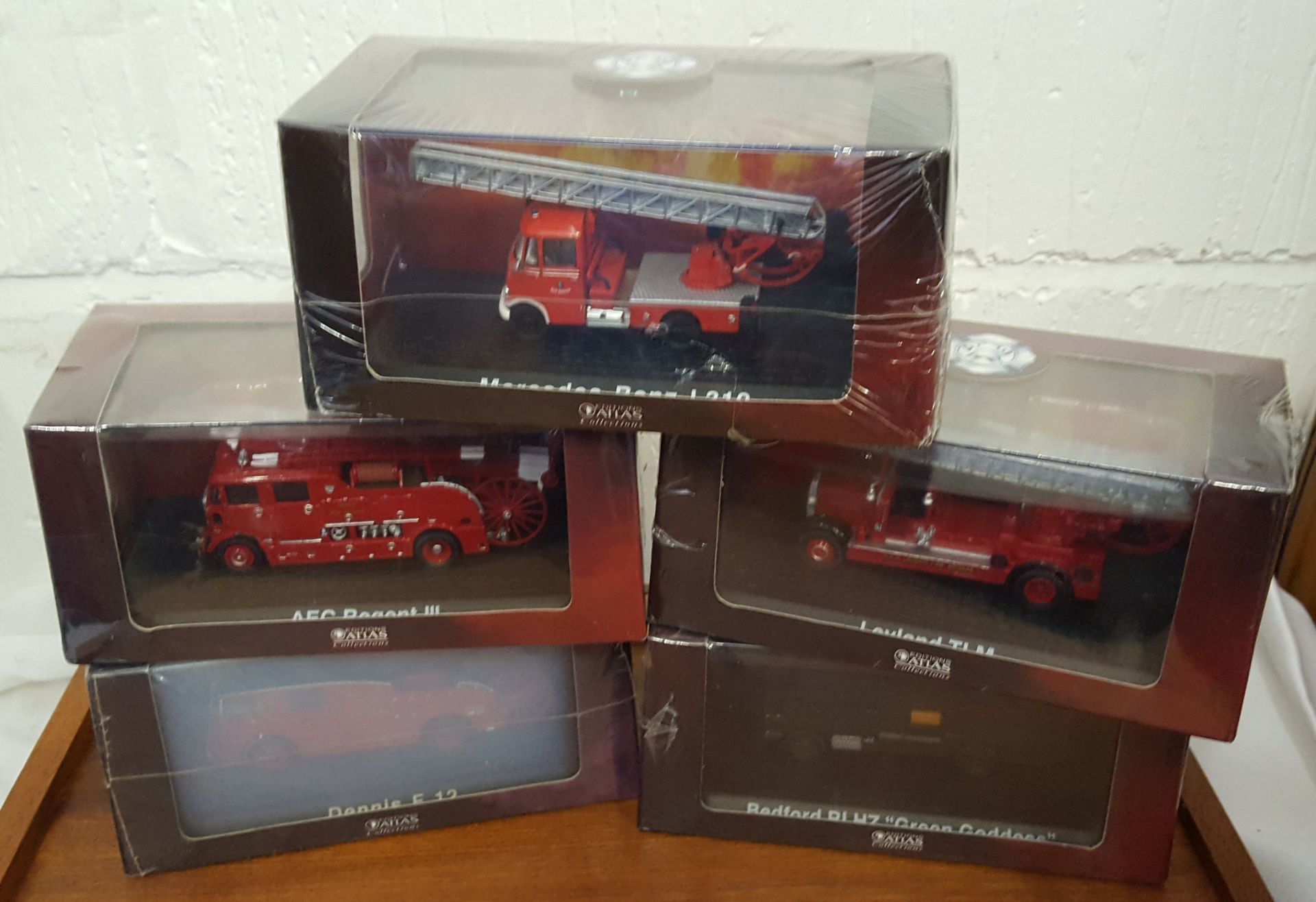 5 x Vintage Retro Collectable Atlas Die Cast Toy Fire Engines Boxed