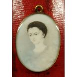 Antique Original Vintage Miniature Painting Portrait Female