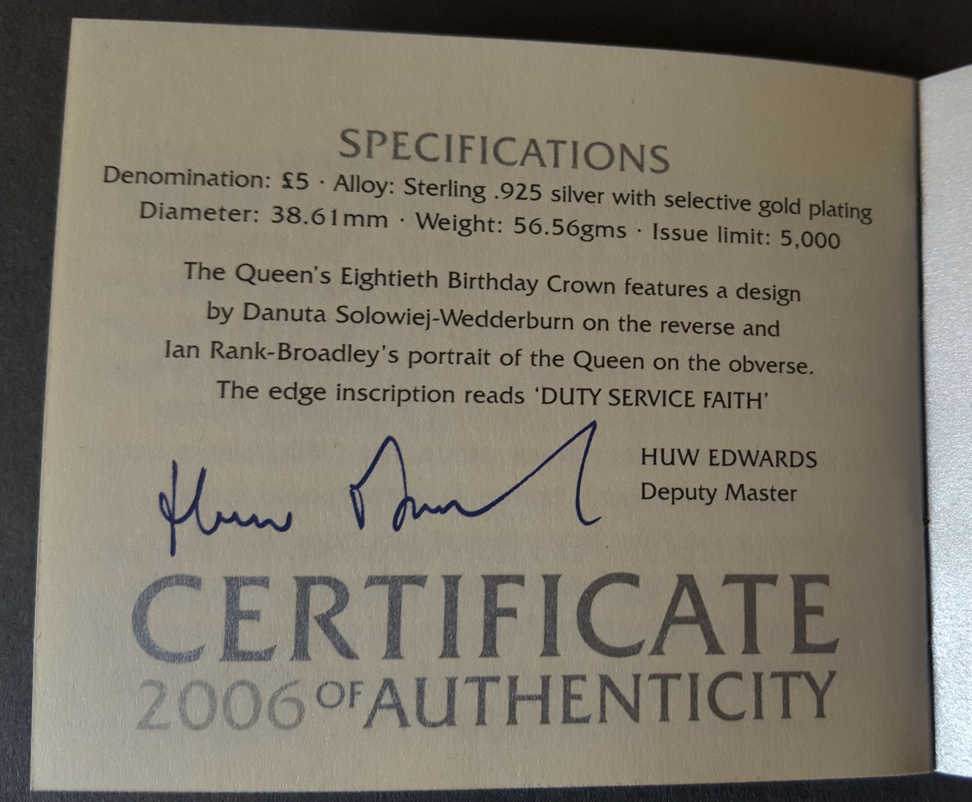 Collectable Proof Coin Silver Piedfort Proof Crown 2006 Queen Elizabeth II 80th Birthday - Image 4 of 5