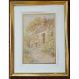 Vintage Watercolour Painting Titled 'Cottage Scene' Signed lower Right W. R. Burrows.
