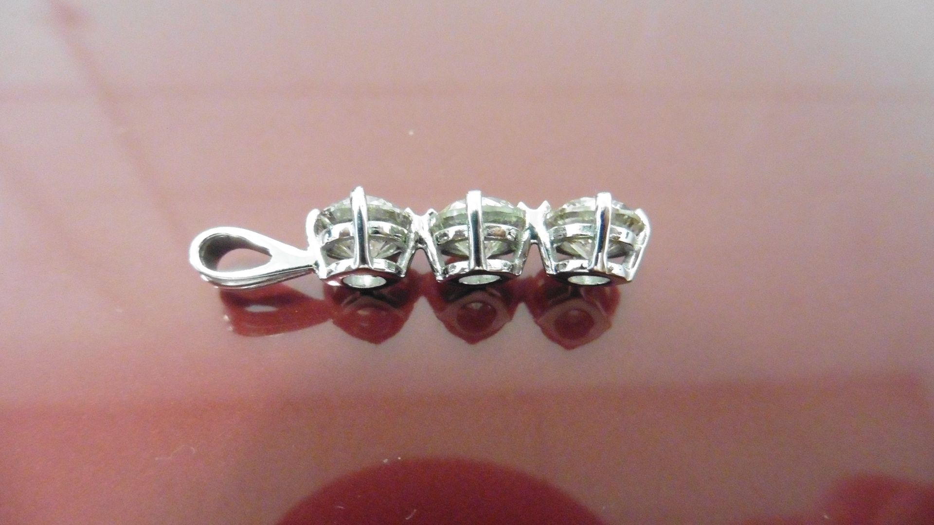 3.00ct diamond trilogy pendant. 3 brilliant cut diamonds ( enhanced stones ) I/J colour, P1 clarity. - Image 3 of 3