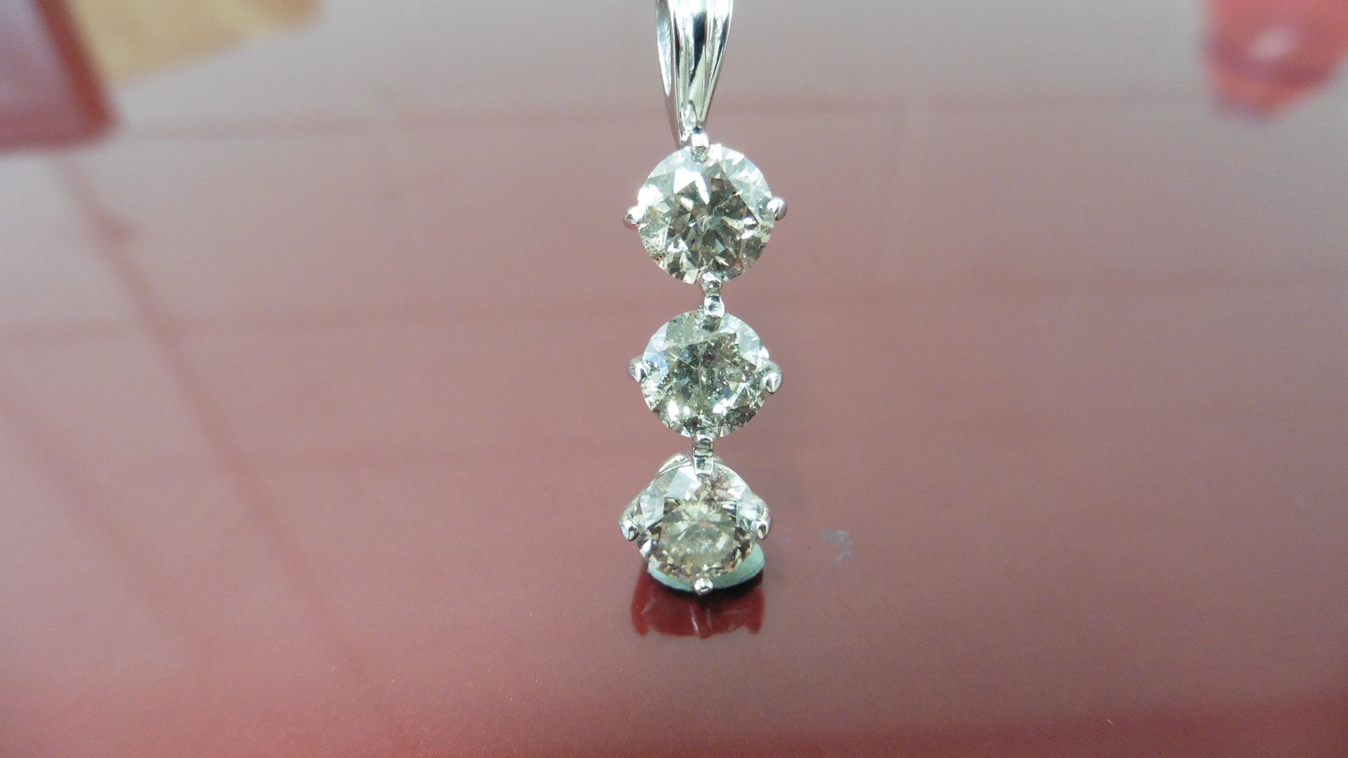 3.00ct diamond trilogy pendant. 3 brilliant cut diamonds ( enhanced stones ) I/J colour, P1 clarity.