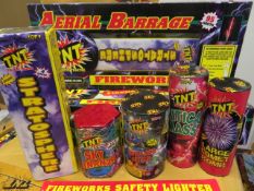 TRADE LOT 16 x 6 PIECE TNT Aerial Barrage 95 Shot Selection Boxes. Each Includes: 1 x 10 Shot