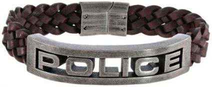 Police Mens PJ.25489BLC/02-L Stamp Brown Leather Bracelet