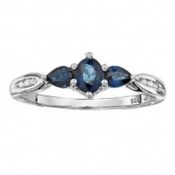 Silver Ring Set With Sapphire & White Topaz Size O
