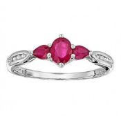 Silver Ring Set With Ruby & White Topaz Size N