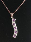 (925)diamond and amethyst wavey style pendant and chain