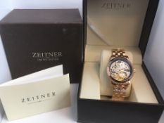 ZEITNER ICONIC AUTOMATIC ROSE WITH BLACK SKELETON MENS WATCH