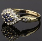 9CT GOLD SAPPHIRE AND CUBIC ZIRCONIA CLUSTER RING