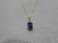 0.80ct sapphire and diamond drop style pendant. 7X 5mm oval sapphire set with 5 small brilliant