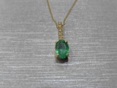 0.80ct emerald and diamond drop style pendant. 7X 5mm oval emerald set with 5 small brilliant cut