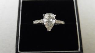 2.01ct pear shaped diamond set ring set in 18ct white gold. I colour and I1 clarity. Diamond set