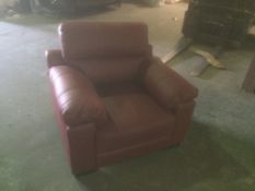 Vermont single arm chair in burgandy leather with contrasted dark wooden feet