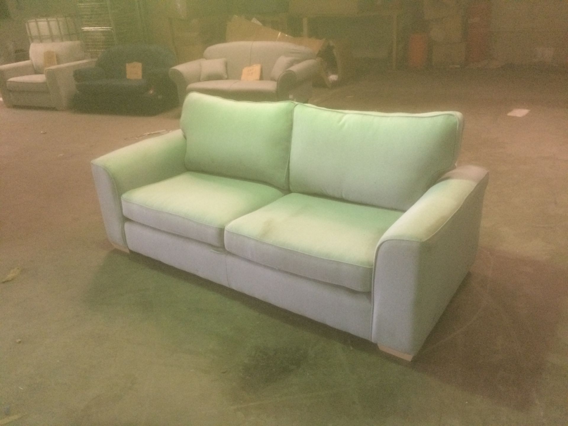 Craven 3 seater sofa in beige fabric with high back and foam seat and back cushions - Image 2 of 4