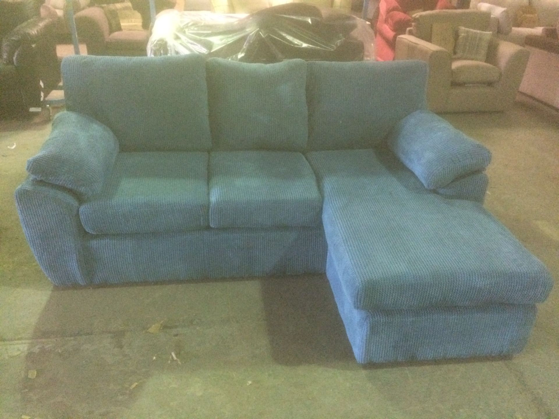 Walker 3 seater corner chaise sofa in turquoise blue corduroy fabric - Image 2 of 4