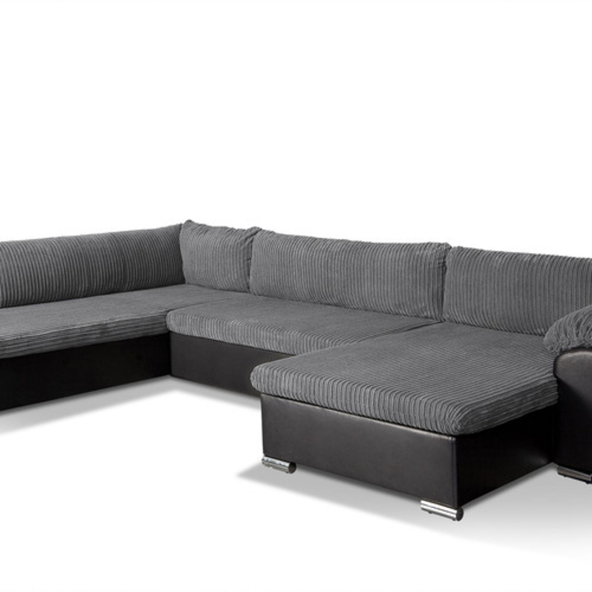 Salerno left hand facing large corner sofa bed in jumbo charcoal and viper black - Image 2 of 2