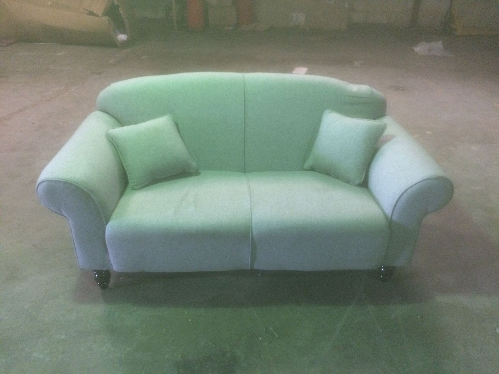 Musgrove 2 seater sofa in pale blue fabric with traditional arch wooden legs - Image 2 of 2