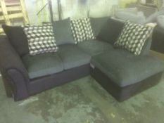 Bonsai black suede/grey chenille fabric corner sofa with check accent cushions