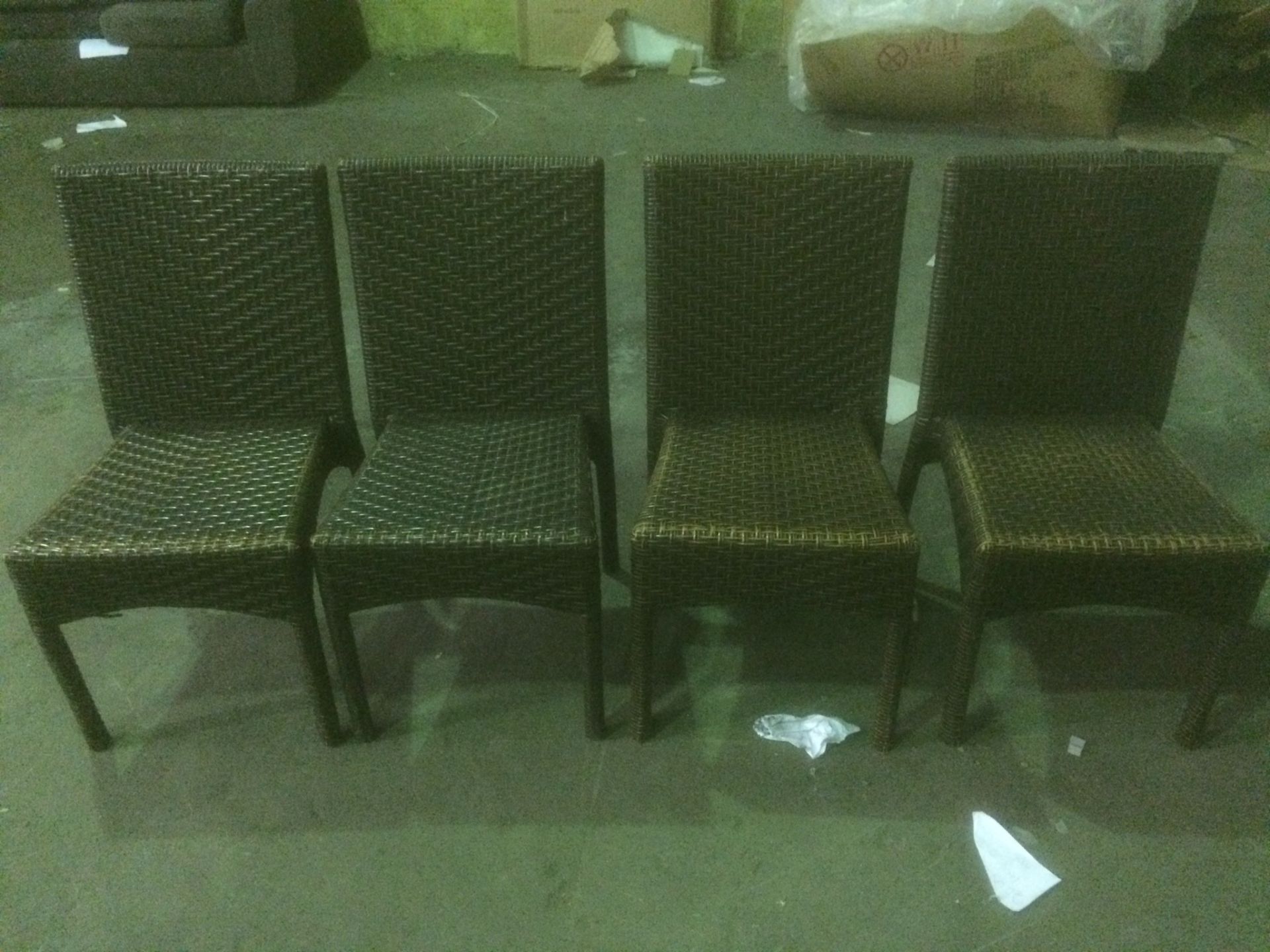 4 x brown woven cane garden chairs