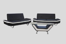 Hollywood 3 seater plus 2 seater modern design sofas in black/white faux leather