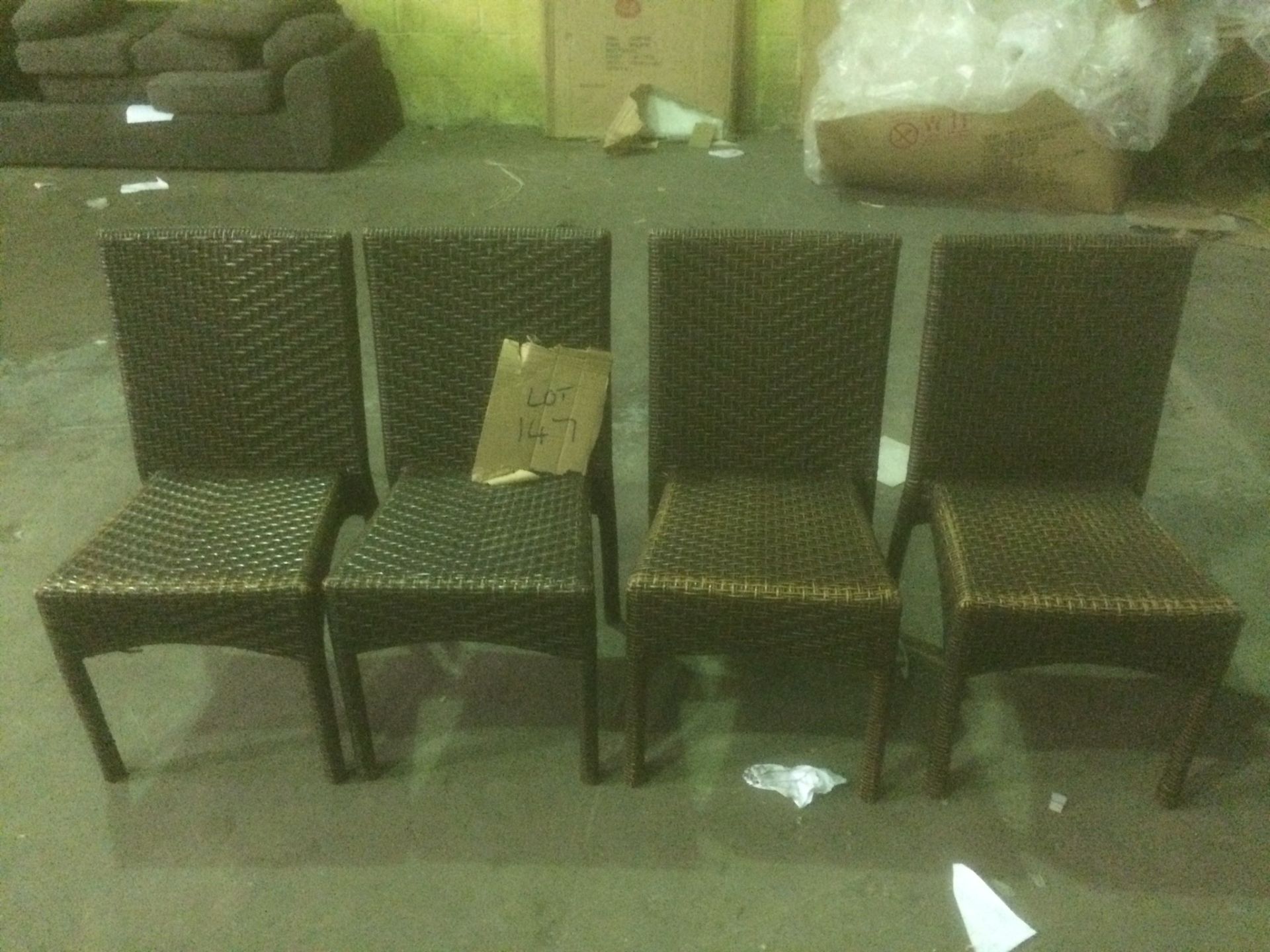 6 x brown woven cane garden chairs