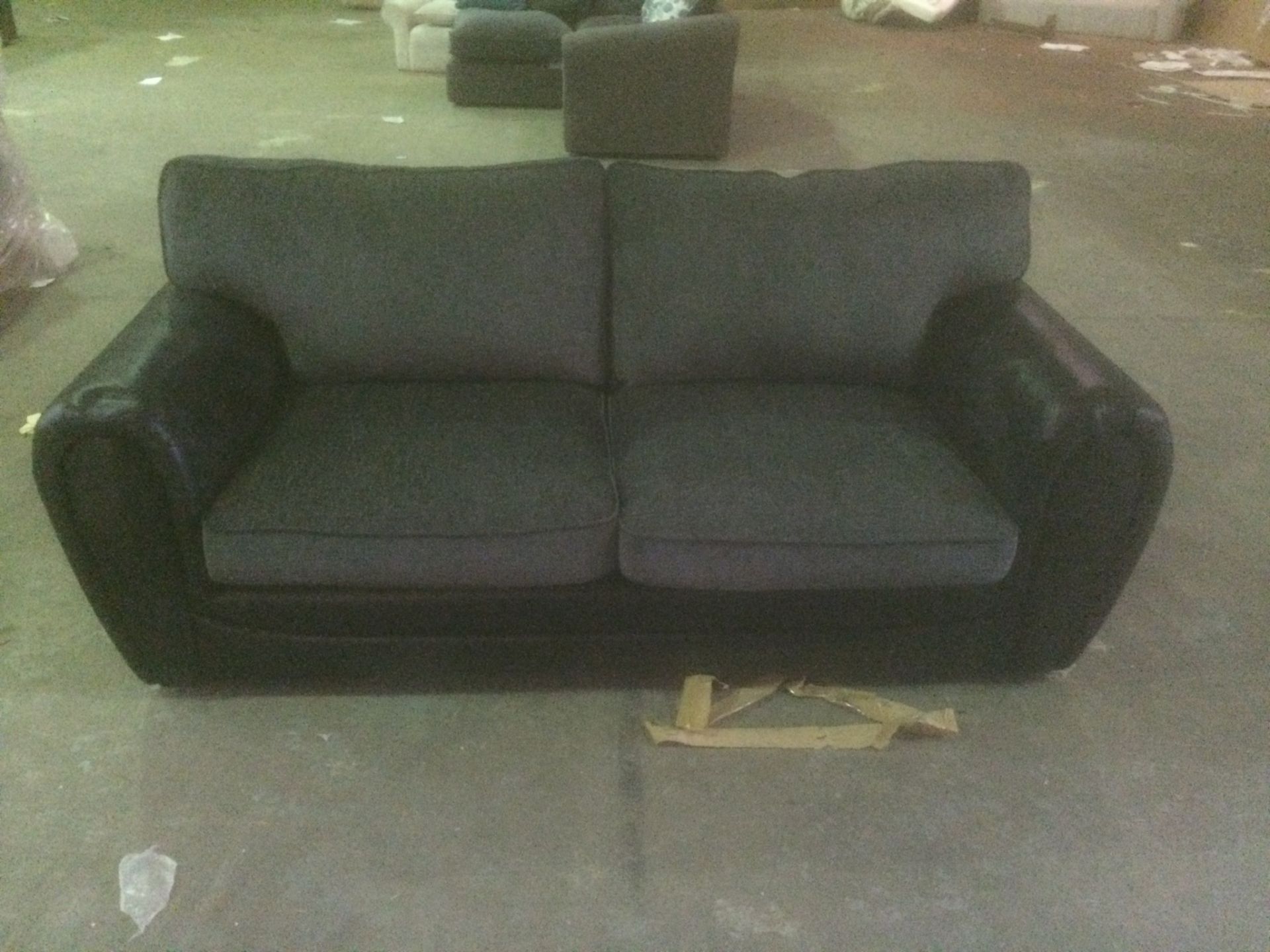 Carter 3 seater sofa in black bison and grey chenille fabric - Image 2 of 2