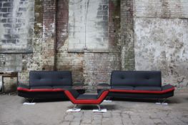 Hollywood 3 seater plus 2 seater modern design sofas in black/red faux leather