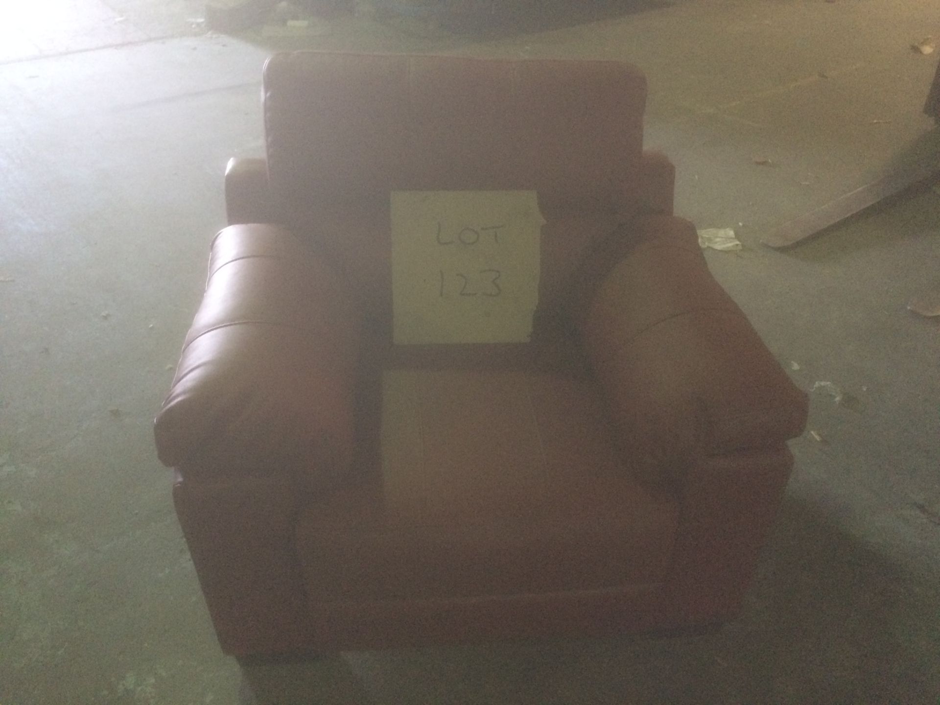 Vermont single arm chair in burgandy leather with contrasted dark wooden feet - Image 2 of 2