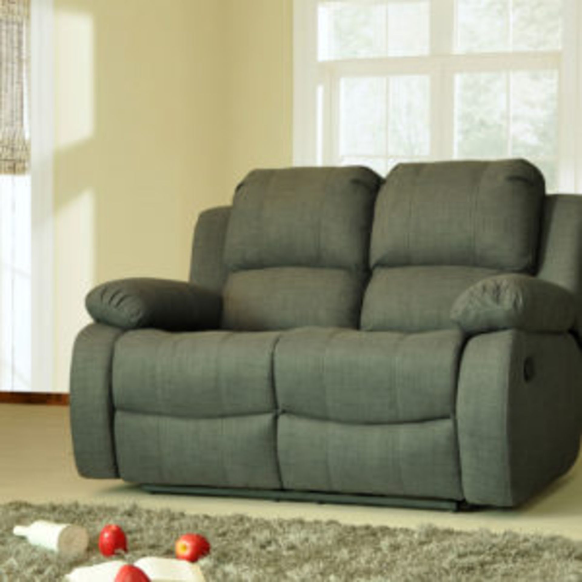 Supreme Valance light grey fabric 3 seater electric reclining sofa plus matching 2 seater - Image 2 of 2