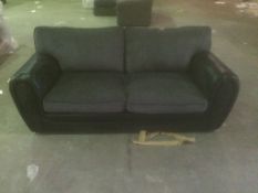 Carter 3 seater sofa in black bison and grey chenille fabric