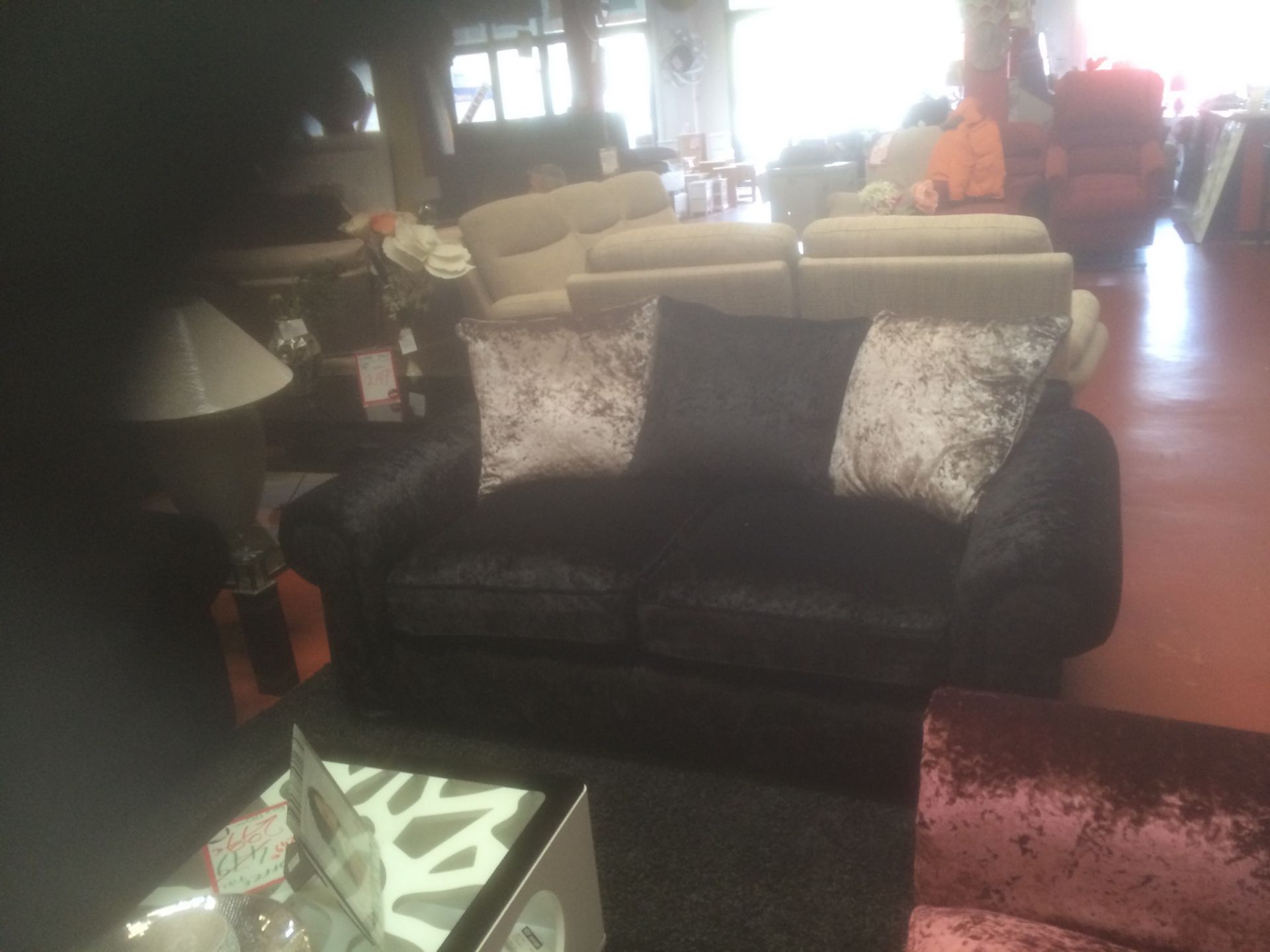 Scarpa deluxe 3 seater sofa in black shimmer crushed velvet plus scarpa 2 seater - Image 2 of 2