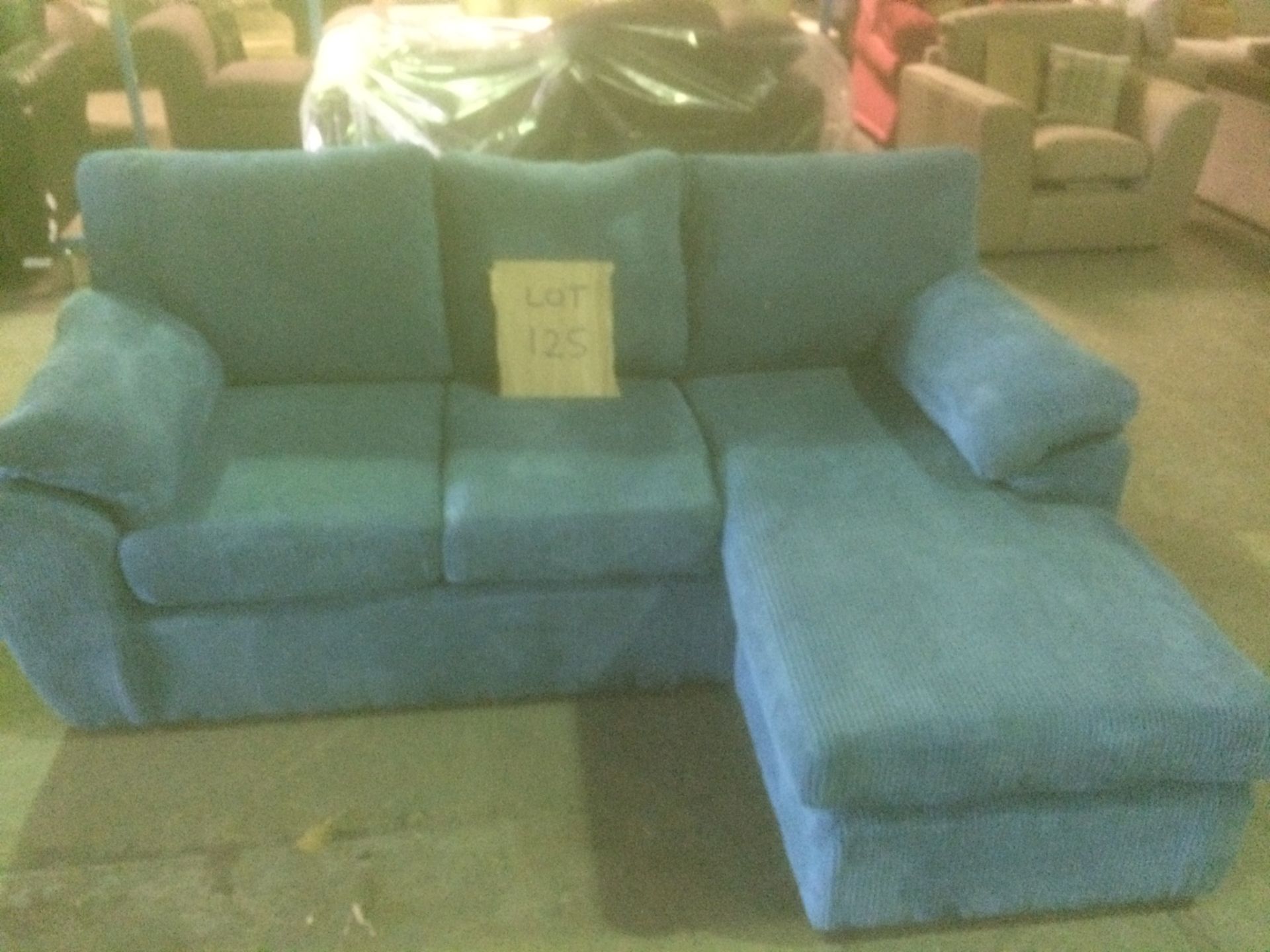 Walker 3 seater corner chaise sofa in turquoise blue corduroy fabric - Image 3 of 4