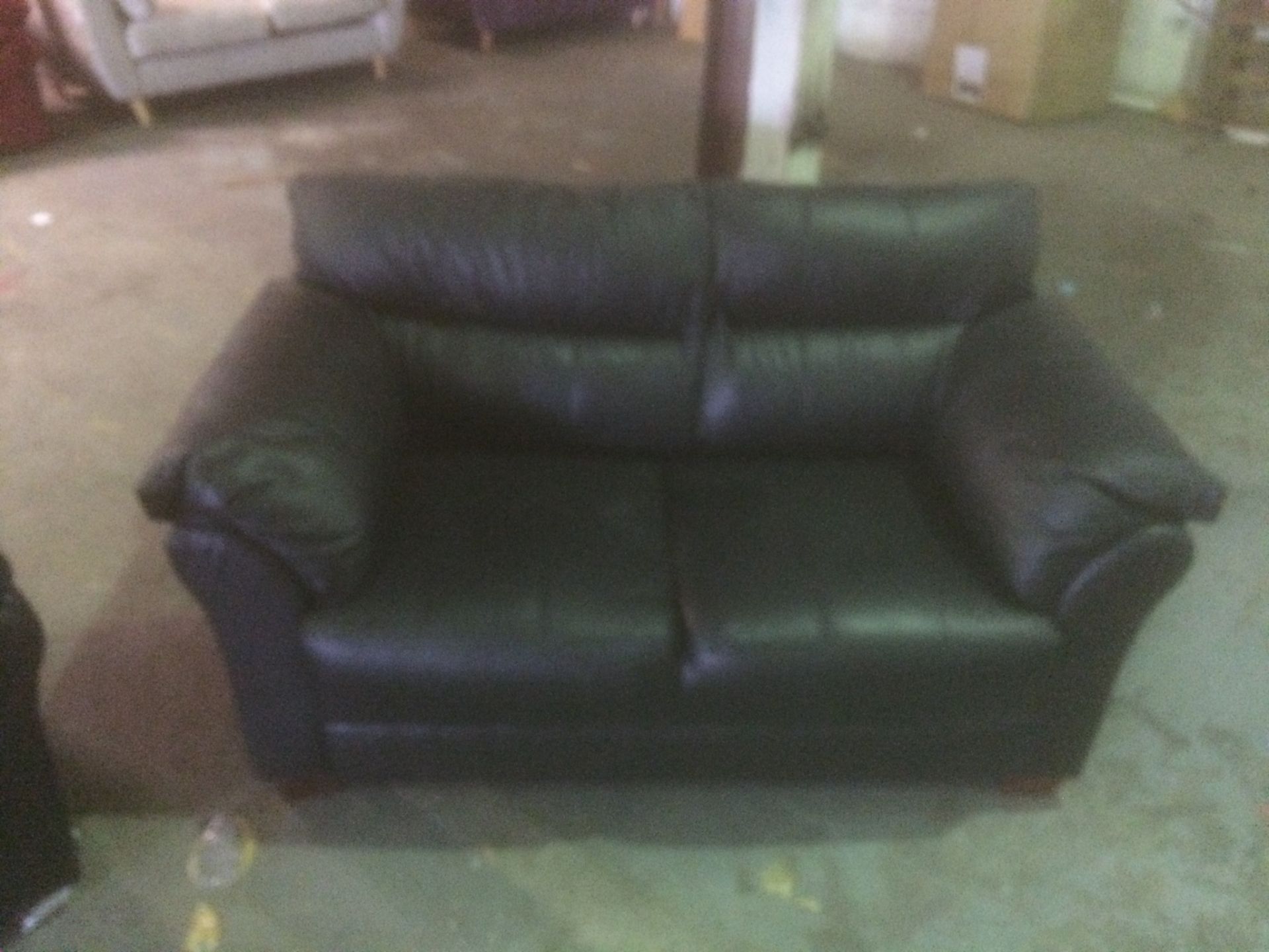 Regency 3 seater plus 2 seater black leather sofas with contrasting dark oak wooden feet - Image 2 of 3