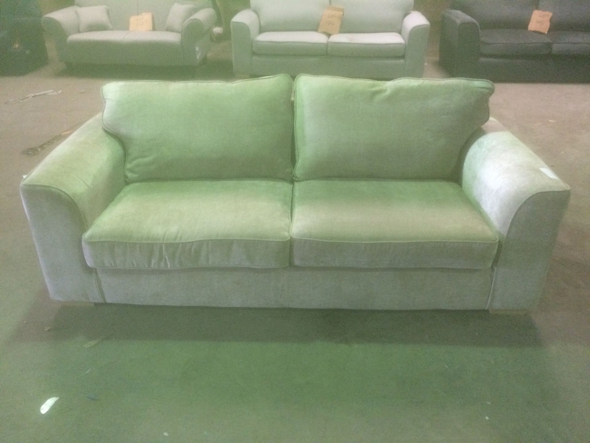 Grovesnor 3 seater sofa in beige chenille fabric with solid foam seats - Image 3 of 3