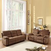Supreme Valance light brown nugget fabric 3 seater reclining sofa with console