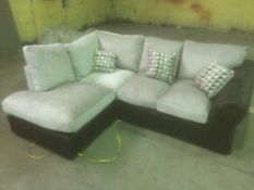 Bonsai black bison/light grey chenille fabric corner sofa with check accent cushions