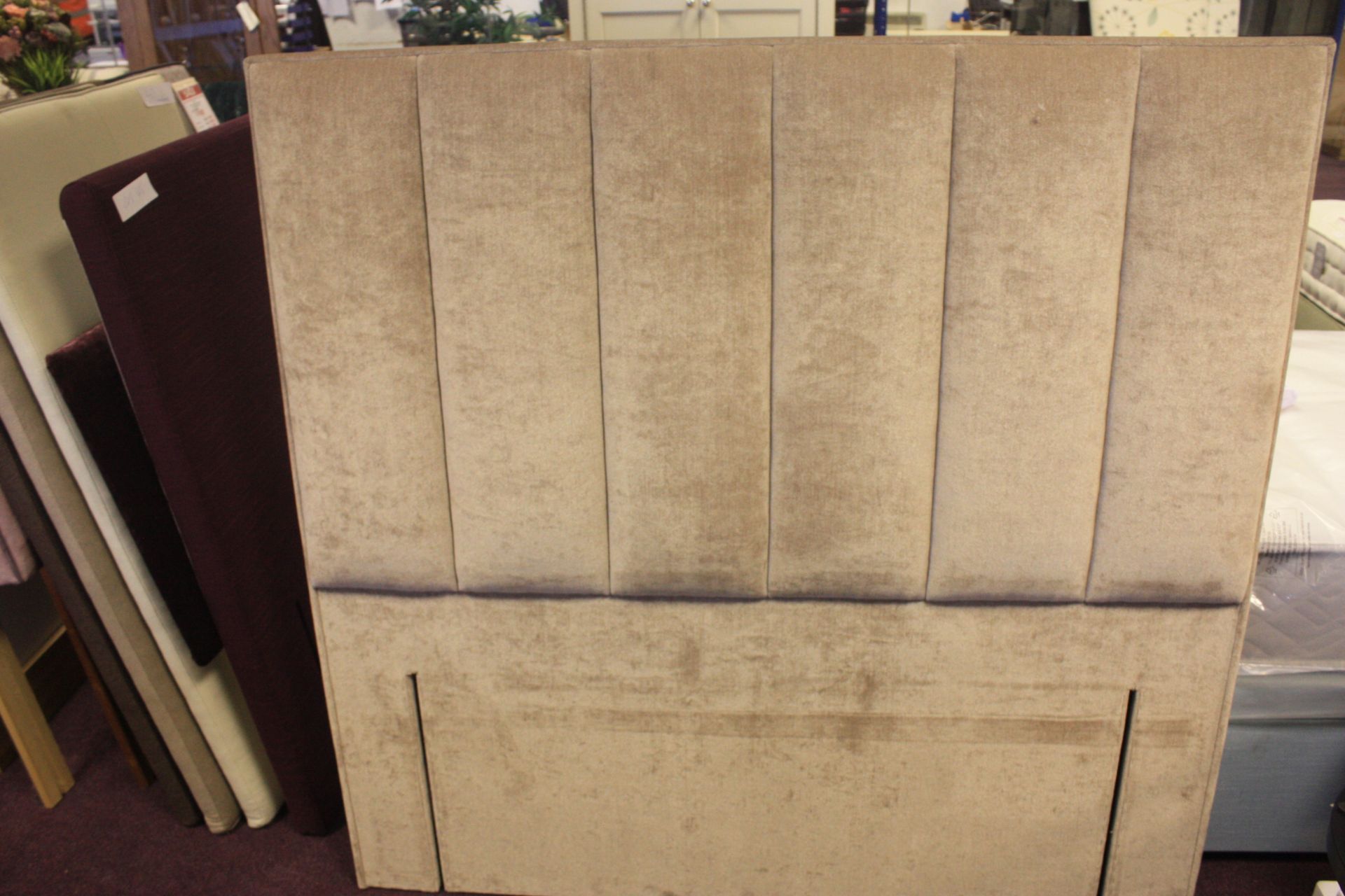 BEAUTIFUL 4FT 6IN FULLY PLEATED HEADBOARD IN A LIGHT MUSHROOM MATERIAL RRP £475