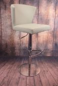 PAIR OF RIMA DESIGNER GAS LIFT BAR STOOL HIGHLY POLISHED FRAME COOL GREY FAUX LEATHER RRP £320