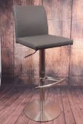 PAIR OF ZENA GAS LIFT BAR STOOLS IN BRUSHED STAINLESS - PUTTY GREY FAUX RRP £280