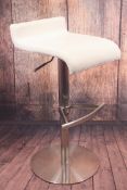 PAIR OF MONDIAL GAS LIFT BAR STOOL BRUSHED STAINLESS - WHITE FAUX LEATHER RRP £299