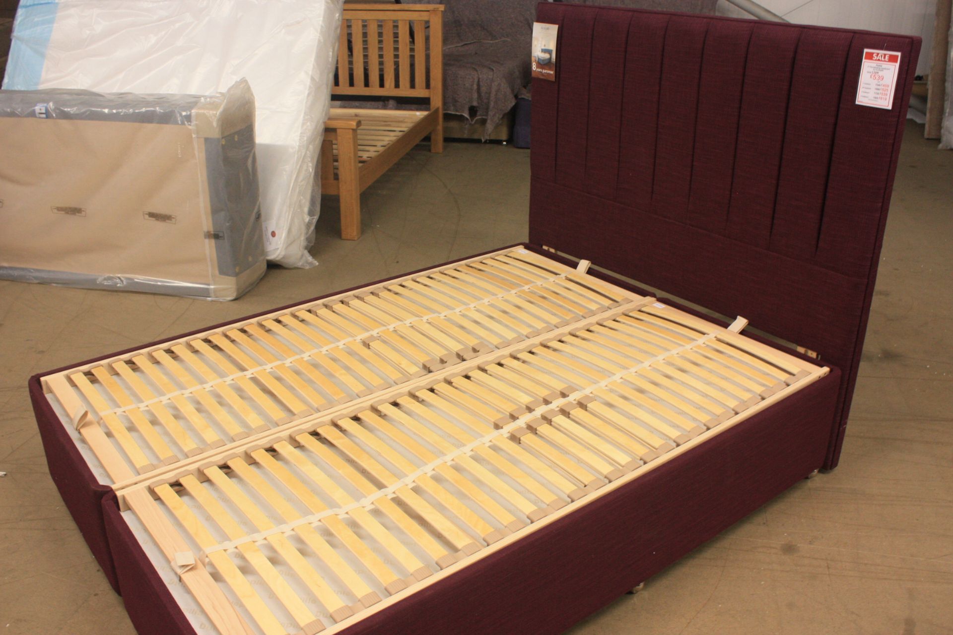 DUNLOPILLO SOVEREIGN KINGSIZE 150CM COMPLETE BED / MATTRESS AND HEADBOARD IN PLUM. RRP £2200