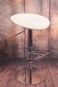 PAIR OF LIMO GAS LIFT BAR STOOLS HIGHLY POLISHED CHROME - WHITE FAUX LEATHER RRP £280