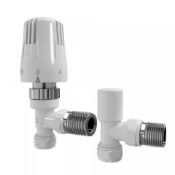 (Y50) 15mm Standard Connection Thermostatic Angled Gloss White Radiator Valves Made of solid